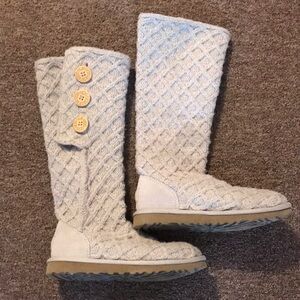 UGG Cream Knit Button-Accent Tall Booties
